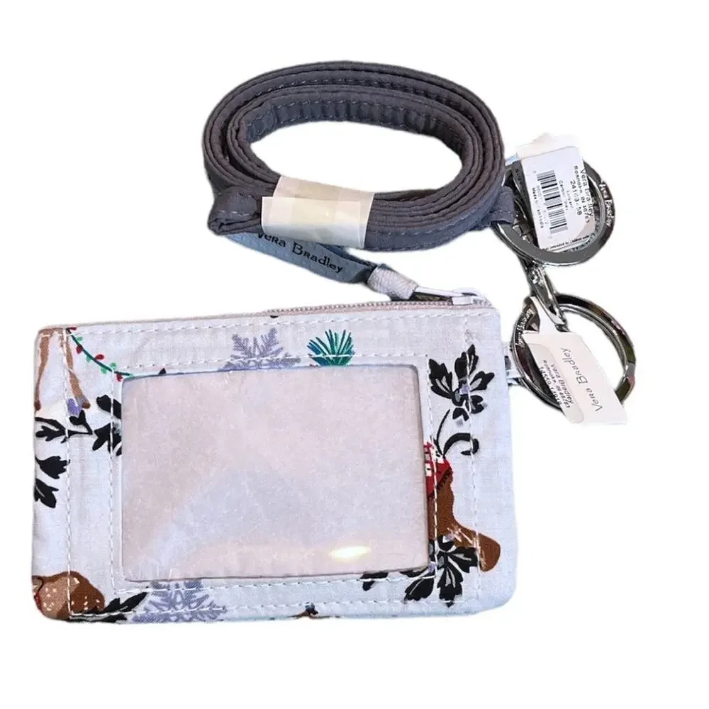 Vera Bradley Merry Mischief Snow Day Zip ID and Lanyard Light Blue
